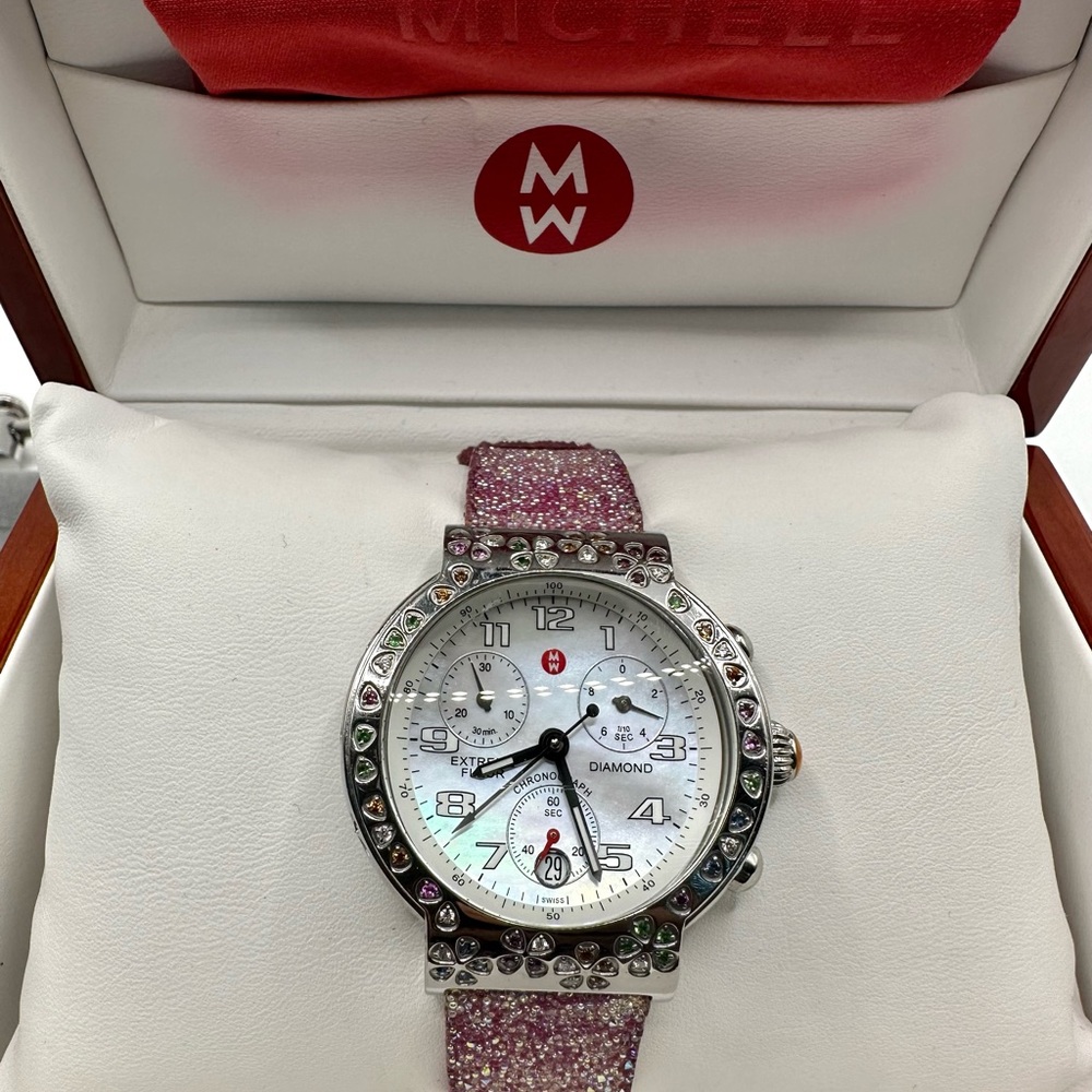 Michele Fleur Diamond Steel MOP Dial Ladies Quartz Watch MW04A13 (AUTHENTIC)